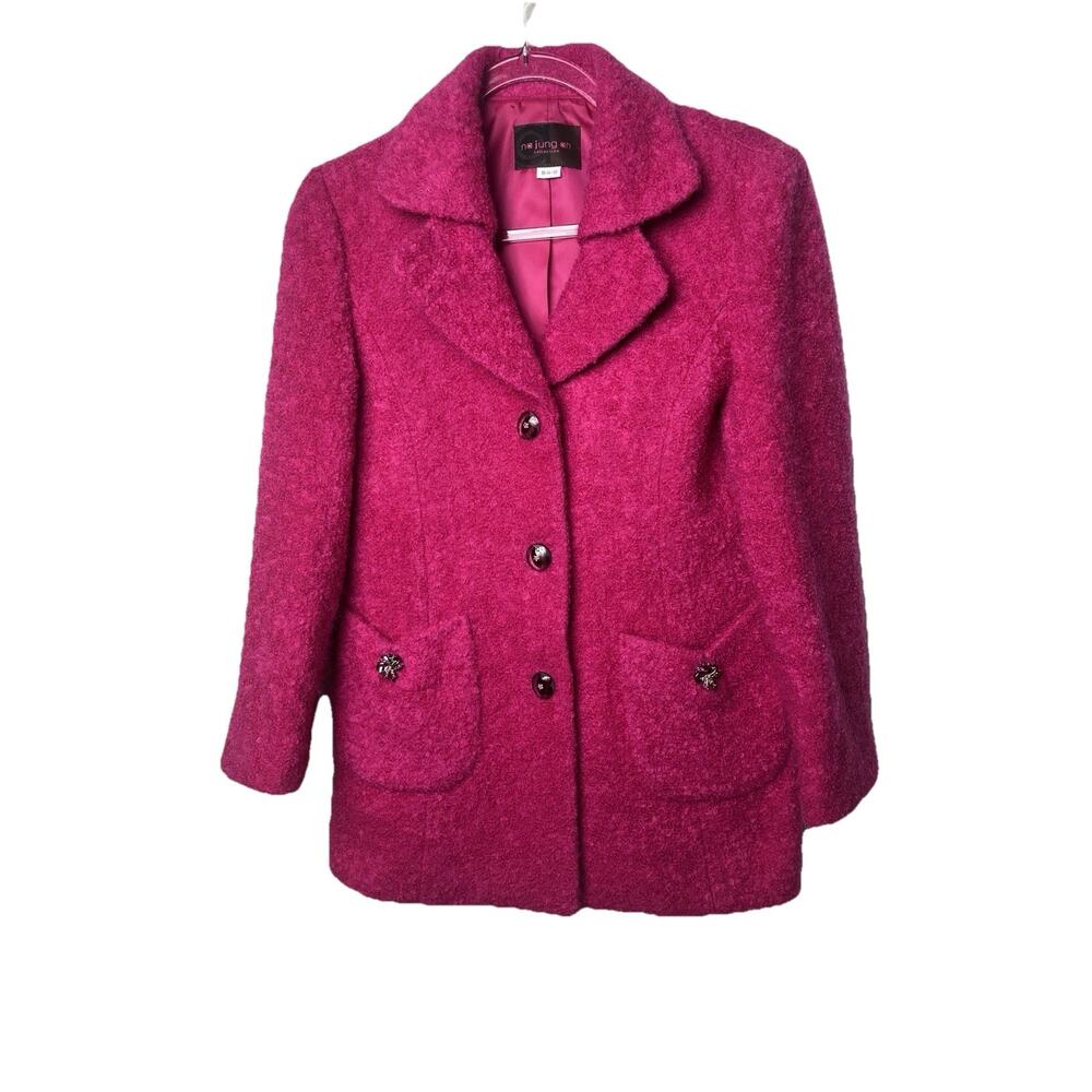 PINK Preppy Mohair Blend Front Button Preppy coat Notch COLLAR Lined Barbiecore